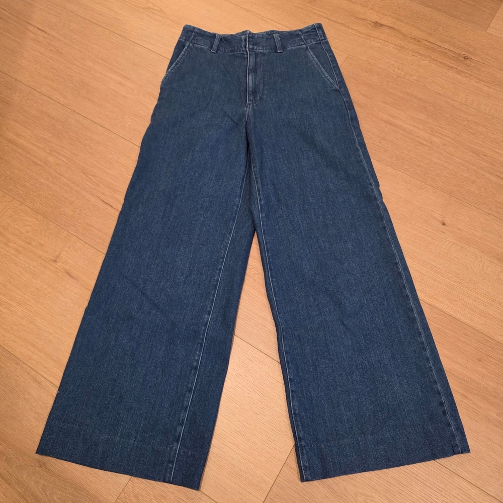 Uniqlo Womens Wide Leg High Rise Jeans Medium Wash Blue Denim Size M Normcore